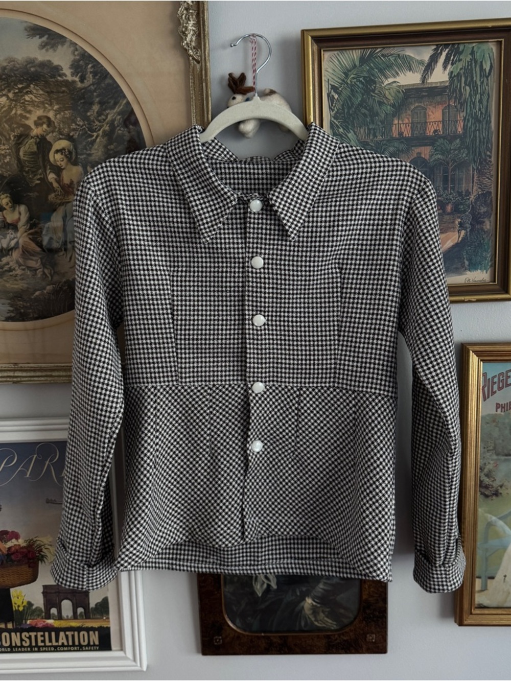 Black & White Houndstooth Button-Up Shirt